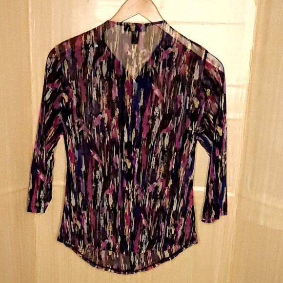 Inc International Concepts Sheer Stretchy Watercolor Top Zipper Detail Large - Picture 1 of 8